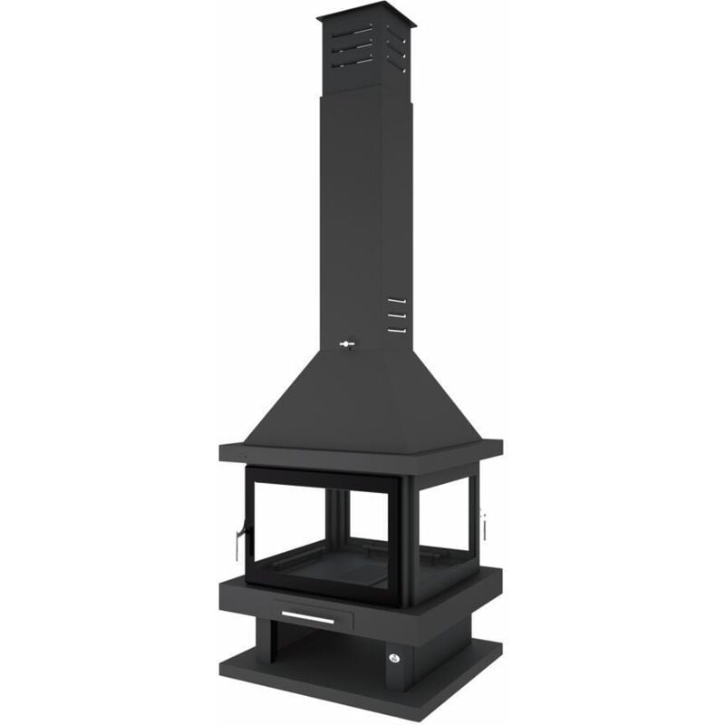 Fm Biomasa - Poêle à bois cheminée 4 faces - firematic Kingston 10.4 kW Porte fonte - avec vitre sérigraphiée