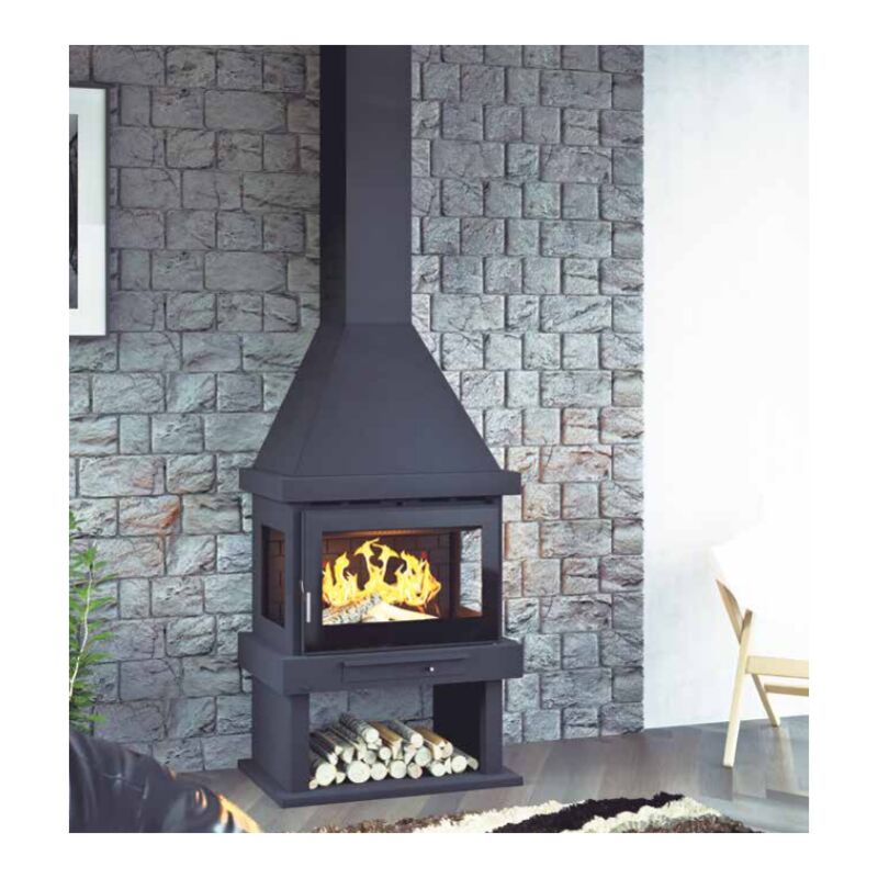 Fm Biomasa - Poêle à bois cheminée 3 faces - firematic Indiana 10.5 kW Avec kit ventilation