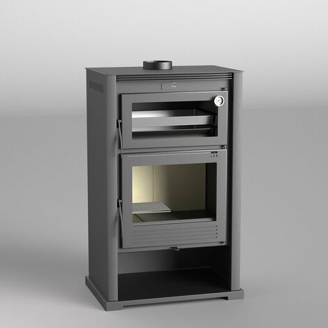 FM Estufa de leña acero M-107 9,5kW con puertas en hierro y horno inox