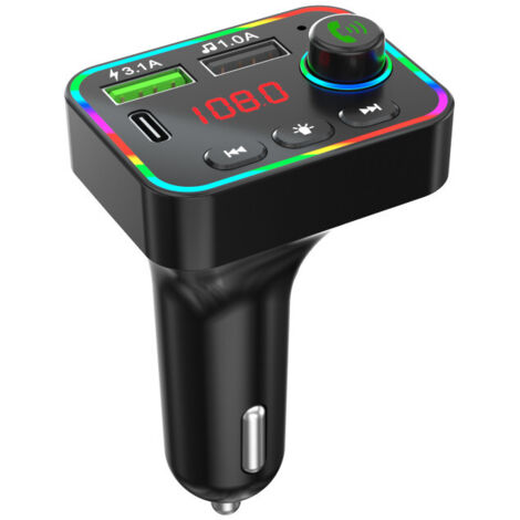 FM радио трансмитер зарядно телефон HZ-BT-F4, 87.5 MHz до 108.0 MHz Bluetooth 2x USB черен с подсветка 12V - 24V