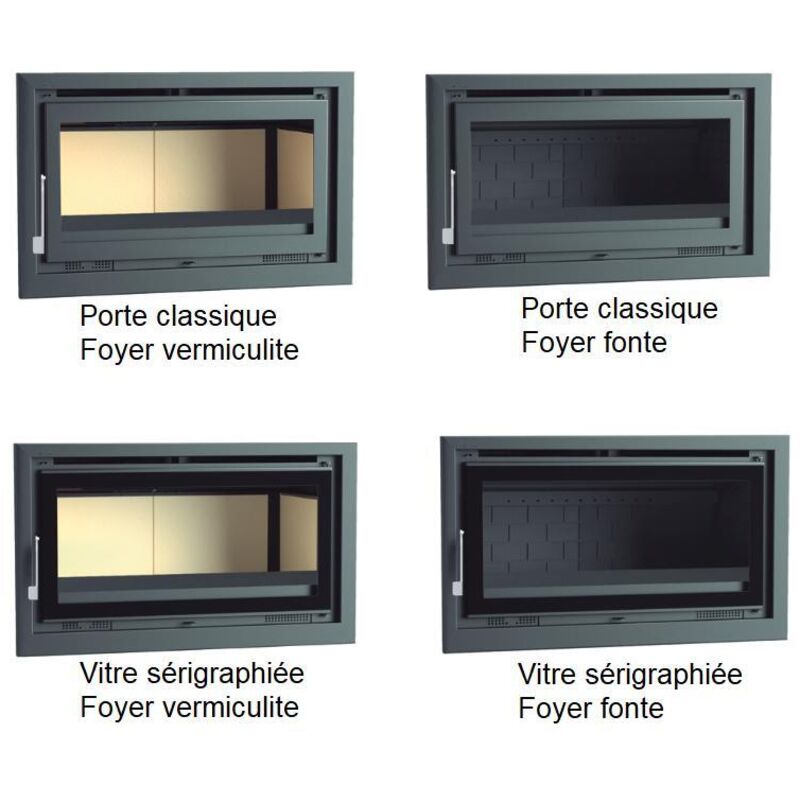 Insert a bois en acier, foyer en fonte, verre serigraphie - couleur noir - Made in Spain