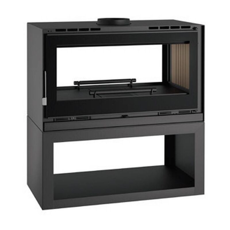 Fm Calefaccion - Poele cheminee double face en acier sur bucher avec turbines, foyer en vermiculite, verre serigraphie - couleur noir - Made in Spain