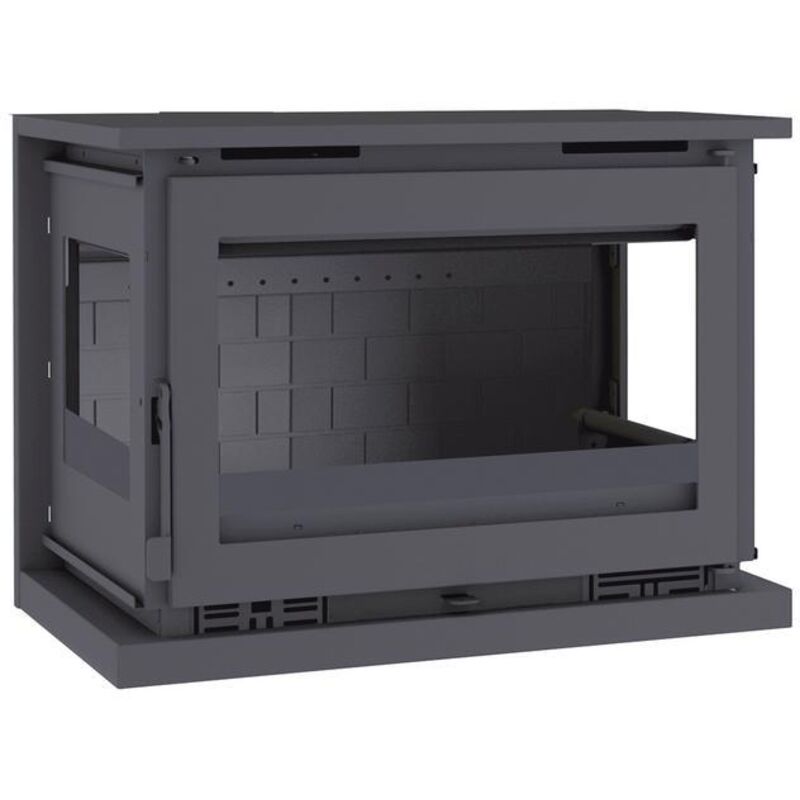 Fm Calefaccion - Poele a bois a suspendre, trois cotes vitres, avec turbines axiales, foyer en fonte - couleur noir - Made in Spain