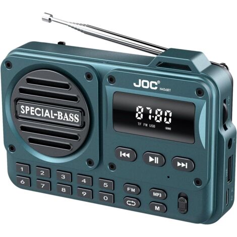 FM Portable Radio Personal Radio with Rechargeable Battery,Loud Speakers,Includes 3.5mm Jack Wired Headphones, Large LCD Screen, Bluetooth/TF(NO AM) (Blue)