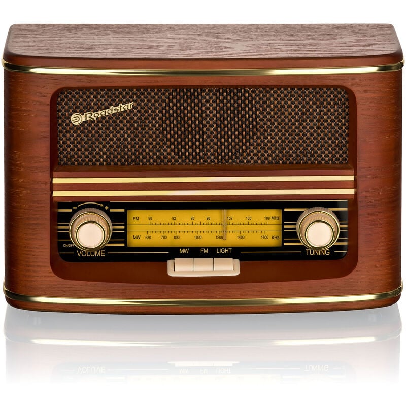 HRA-1500N Radio Vintage Portable fm/mw Haut-parleur, Alimentation Secteur ou par Piles Bois - Bois - Roadstar