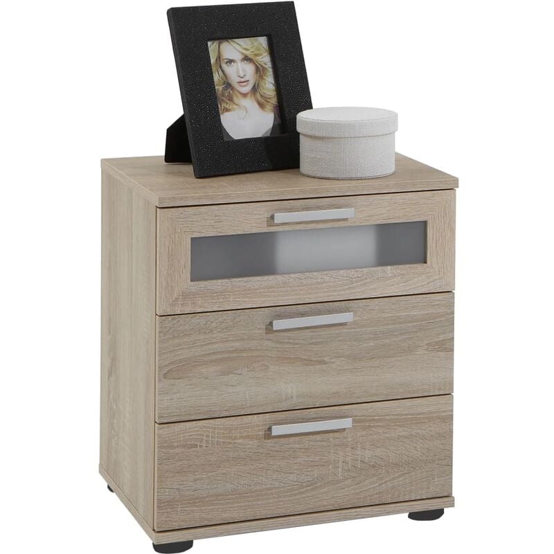 Bedside Table with 3 Drawers Oak Tree FMD