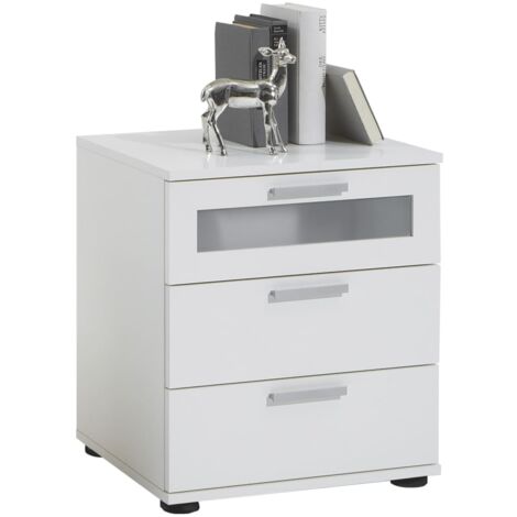 main image of "FMD Bedside Table with 3 Drawers White - White"