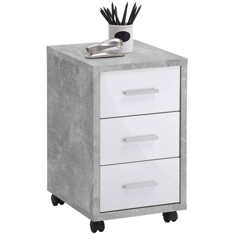 

FMD Cajonera móvil color hormigón y blanco brillante