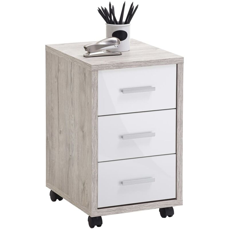 

FMD Cajonera móvil color roble arena y blanco brillante