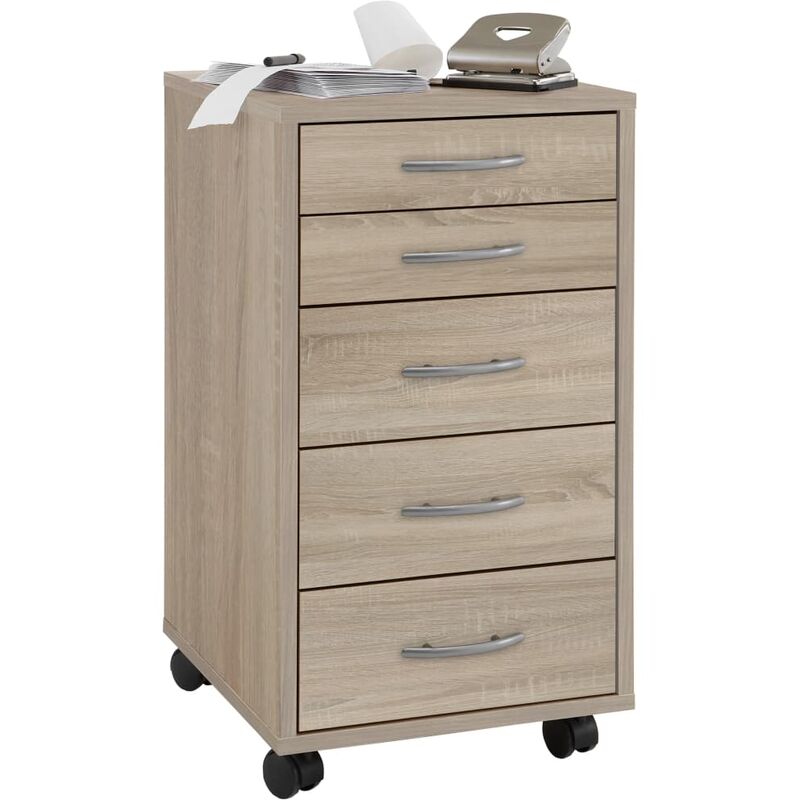 

FMD Cajonera móvil con 5 cajones color roble - Beige