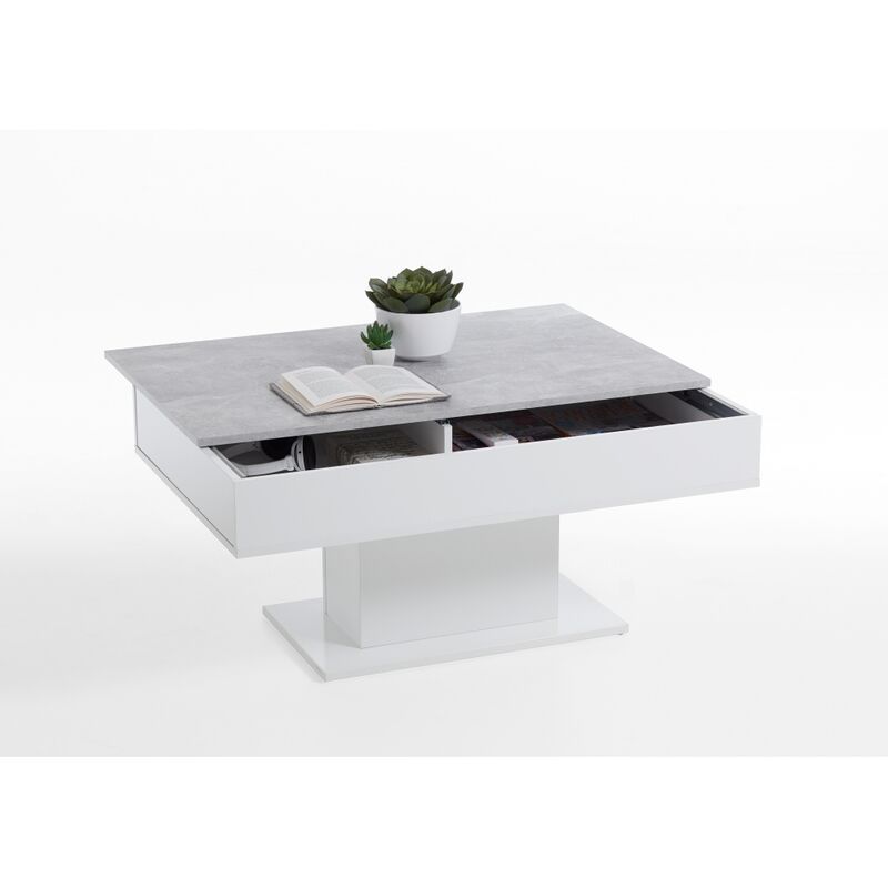 672-002 AVOLA Beton grau Nb. / weiß Edelglanz ca. 100 x 46 x 65 cm LA Tisch Couchtisch Beistelltisch-