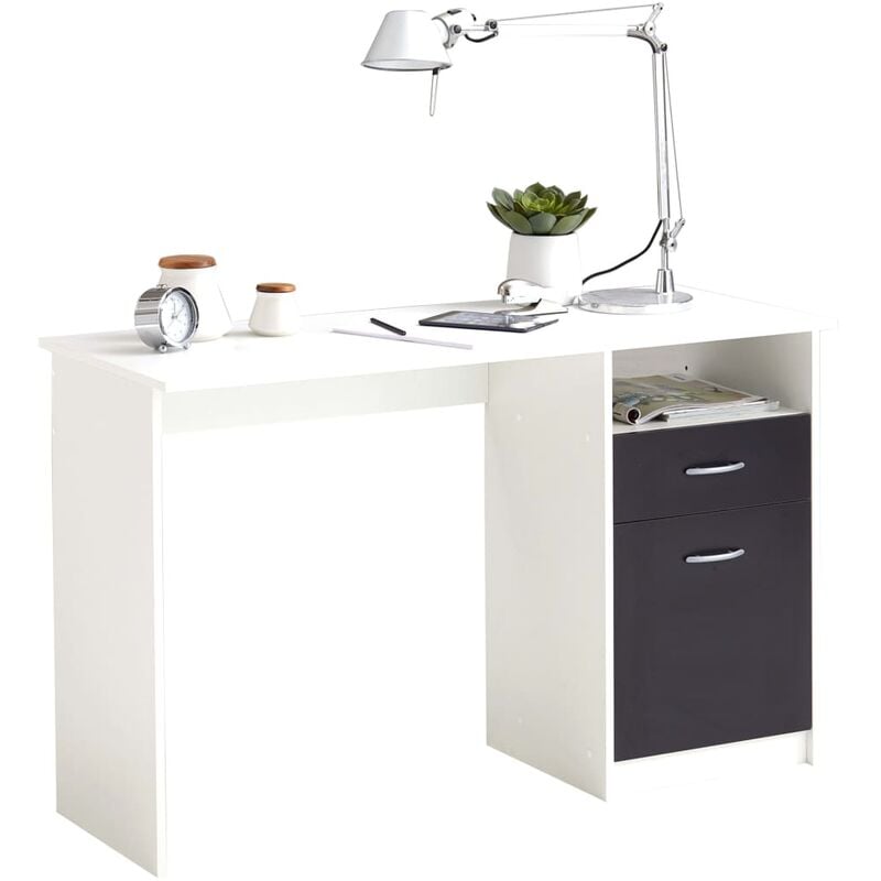 

FMD Escritorio con 1 cajón blanco y negro 123x50x76,5 cm