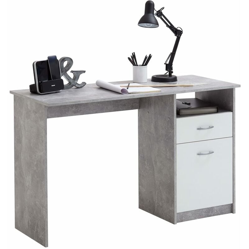 

FMD Escritorio con 1 cajón color hormigón y blanco 123x50x76,5 cm
