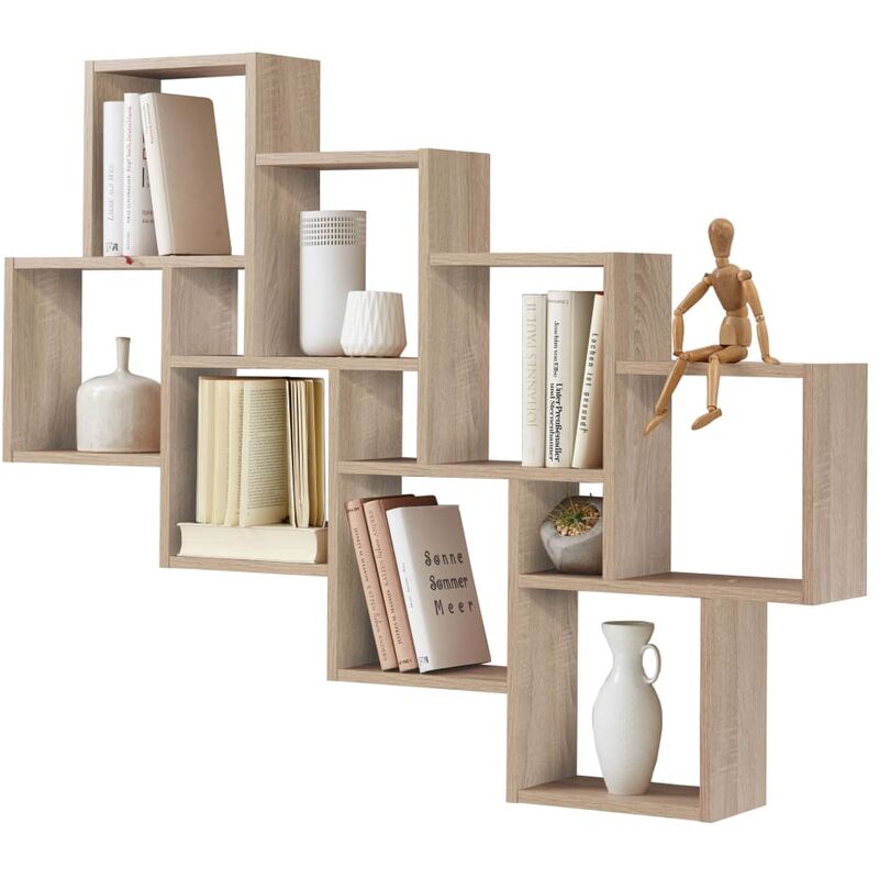 

FMD Estantería de pared con 11 compartimentos color roble