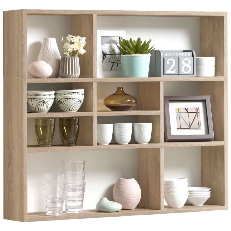 

FMD Estantería de pared con 9 compartimentos color roble