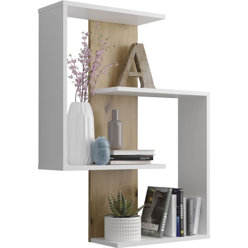 

FMD Estantería de pared invertida color blanco roble artesanal