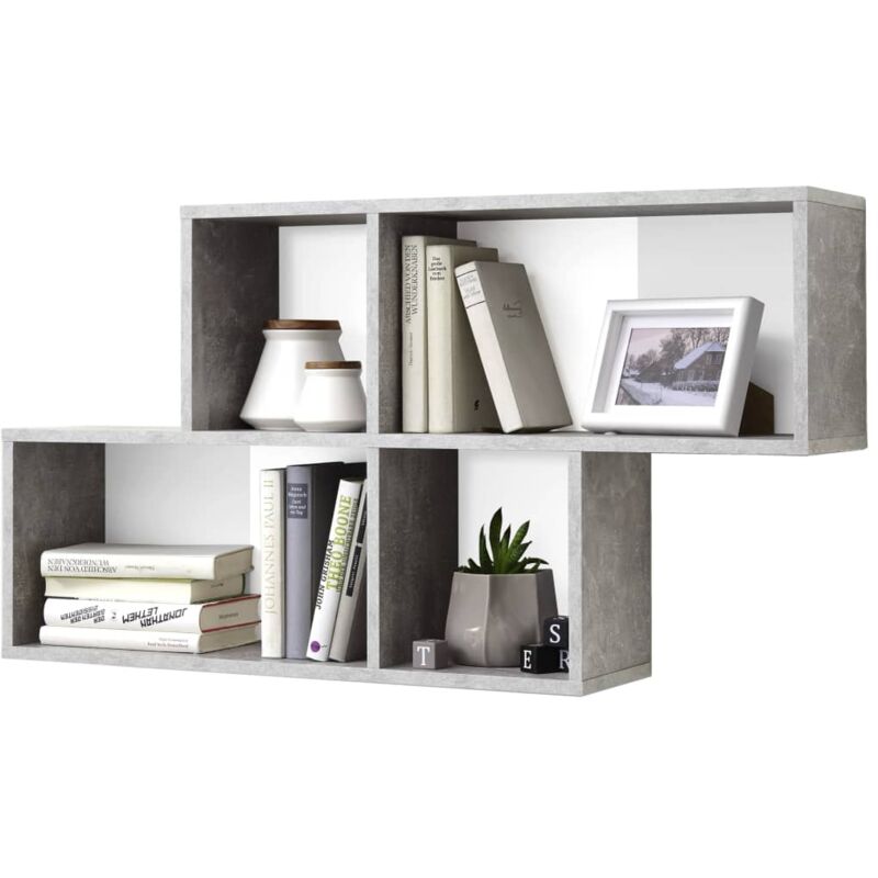 

FMD Estantería de Pared con 4 Compartimentos Hormigón y Blanco - Gris