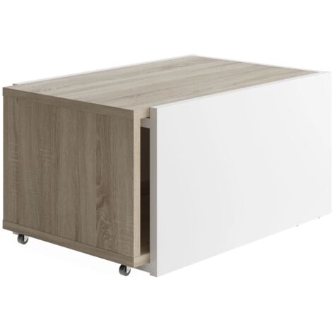 FMD Extendable Coffee Table White and Oak - Multicolour
