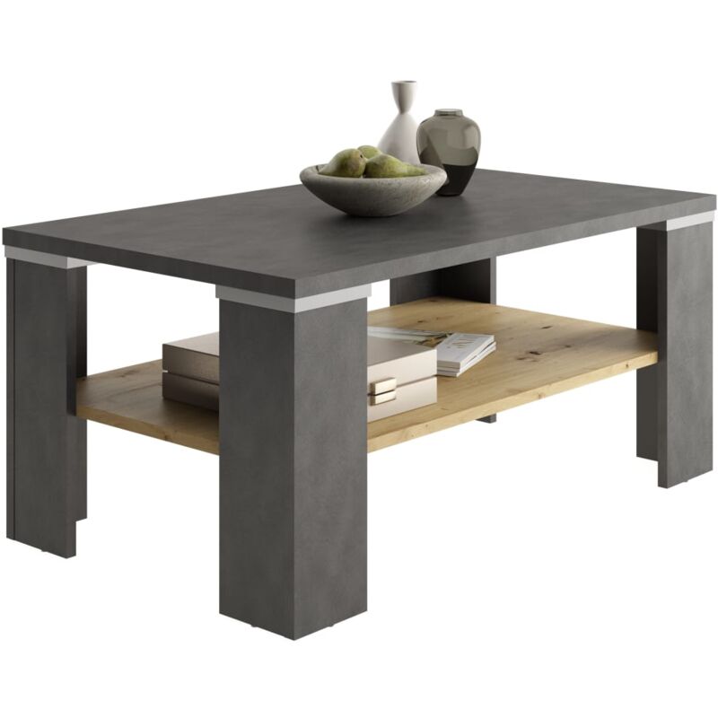 

FMD Mesa de centro con estante gris matera y roble artesanal - Multicolor