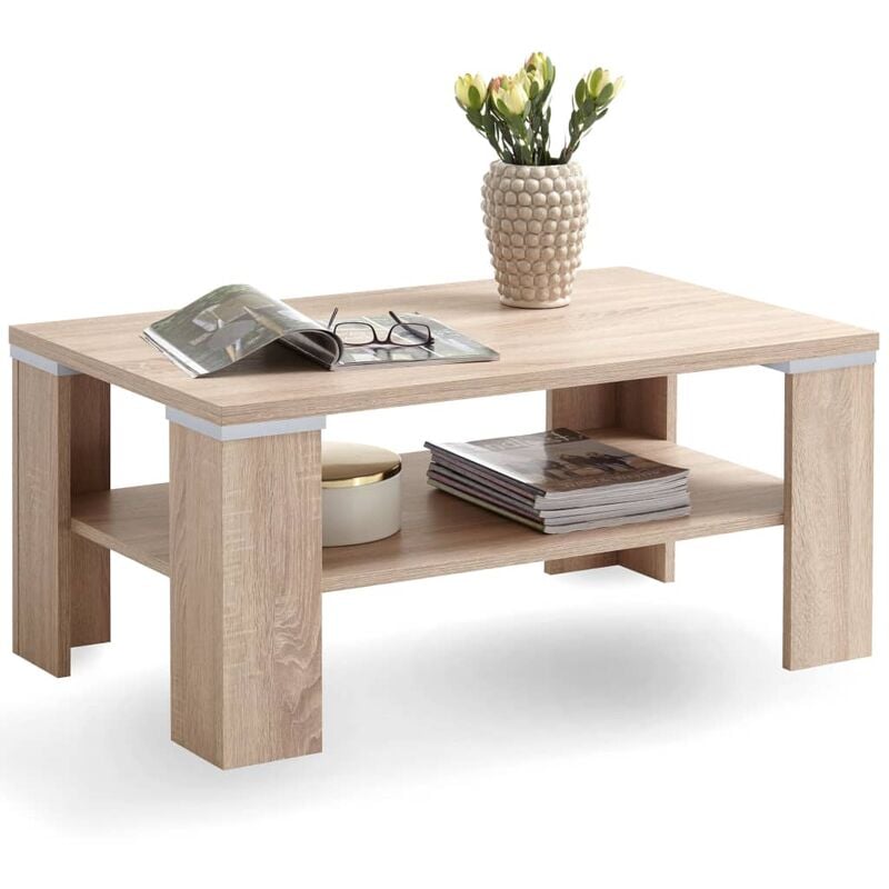 

FMD Mesa de centro con estante color roble 100x60x46 cm
