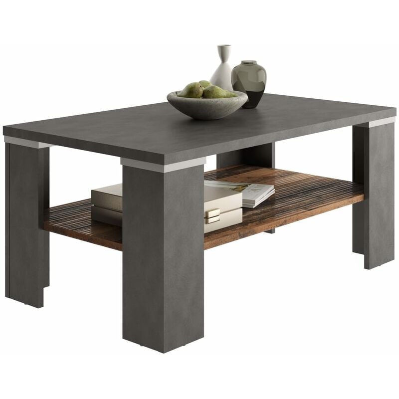 

FMD Mesa de centro con estante gris matera y madera envejecida