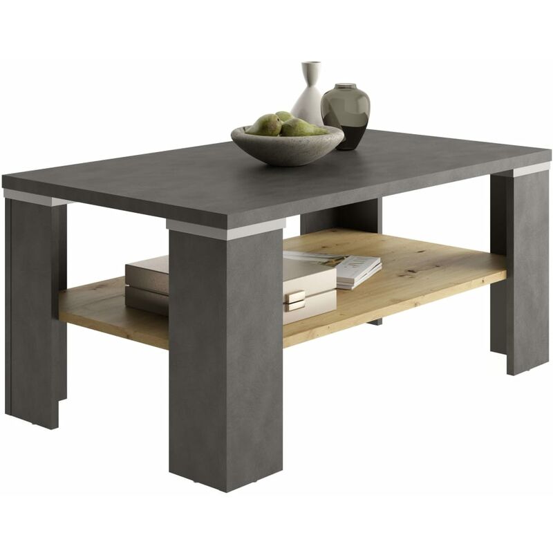 

FMD Mesa de centro con estante gris matera y roble artesanal