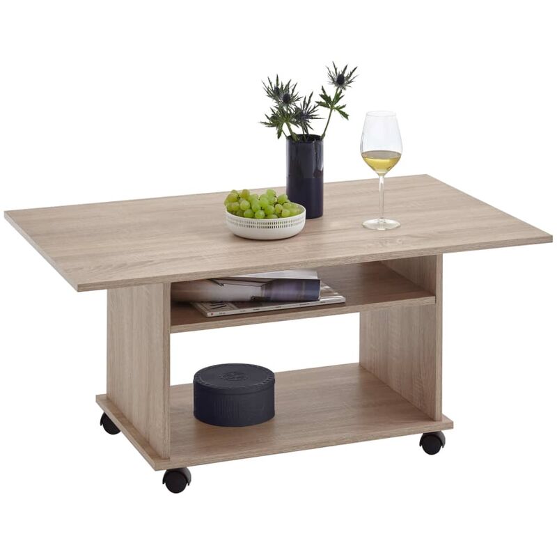 

FMD Mesa de centro con ruedas color roble