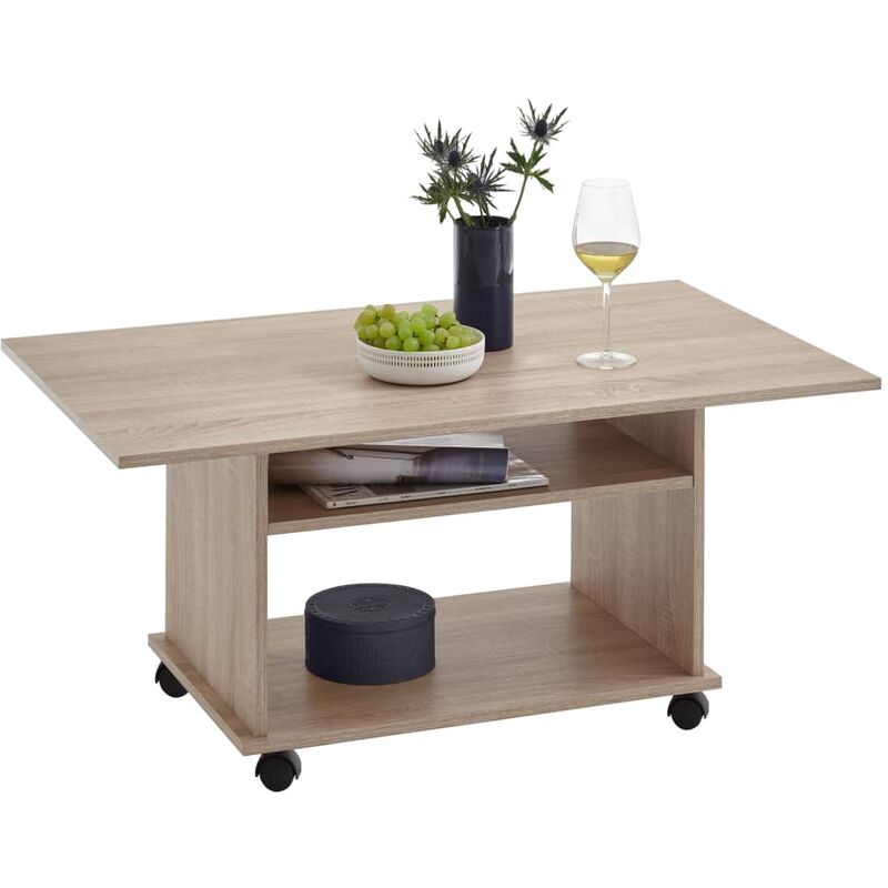

Mesa de Centro con Ruedas Color Roble - Beige - FMD