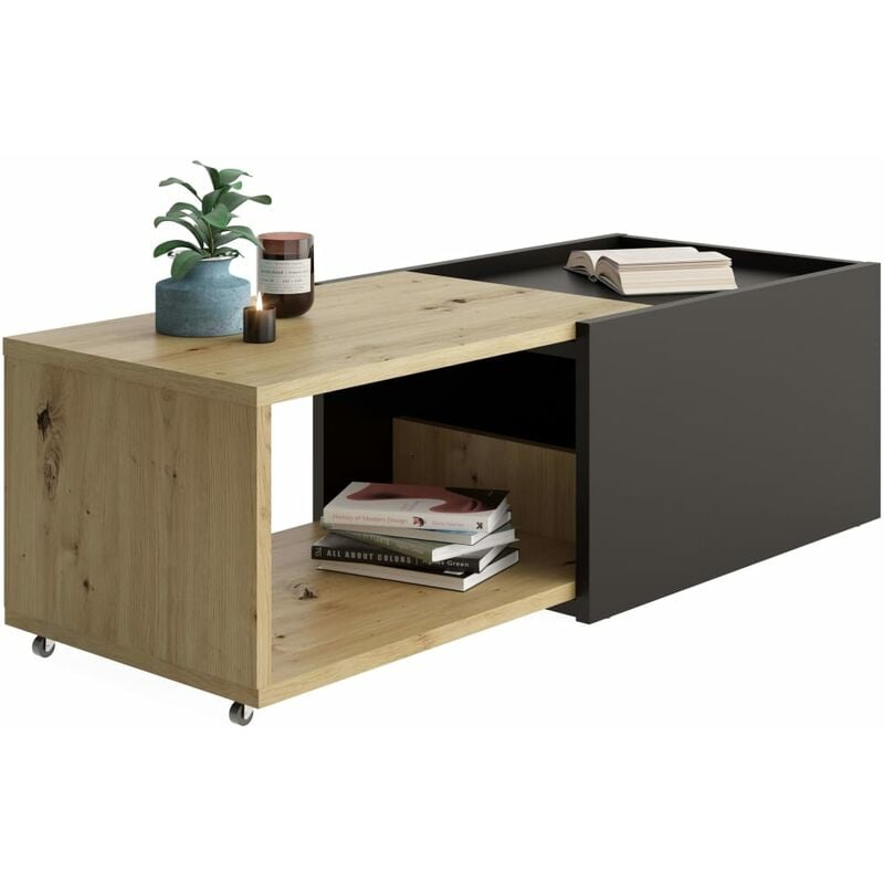 

FMD Mesa de centro extensible color roble artesanal y negro