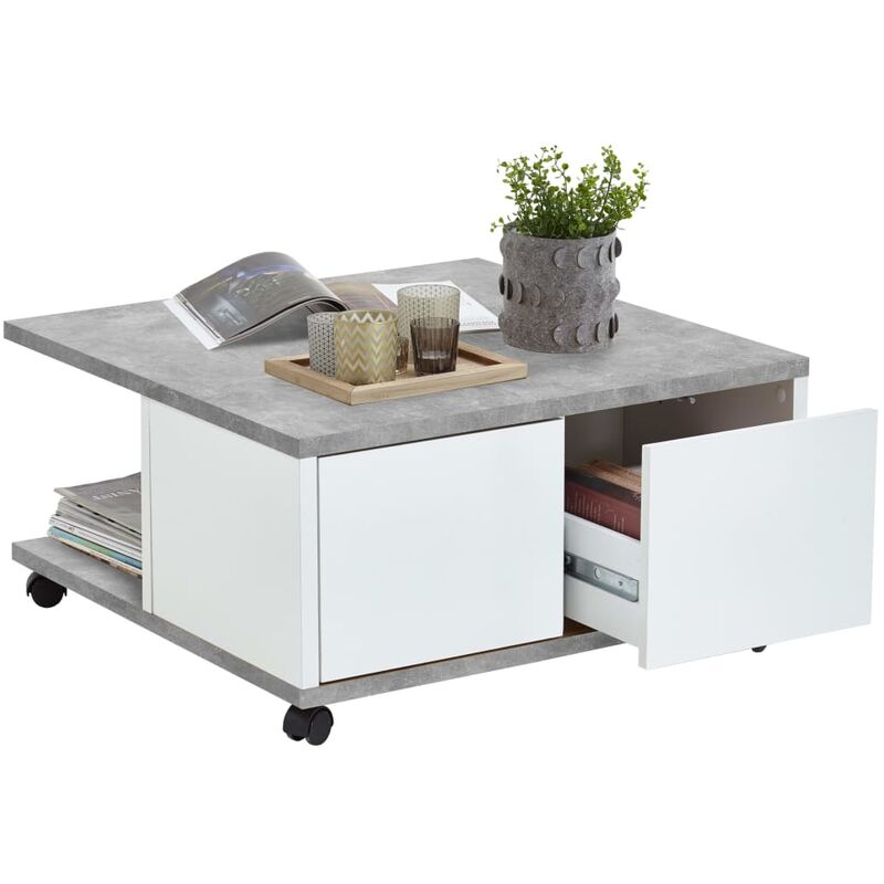 

FMD Mesa de centro portátil gris hormigón y blanco brillo 70x70x35,5cm
