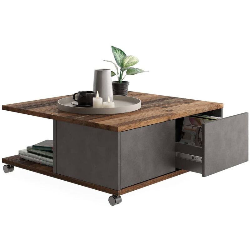 

FMD Mesa de centro portátil madera envejecida