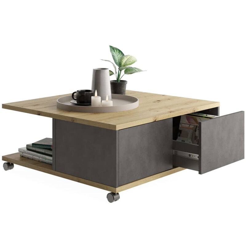 

Mesa de centro portátil roble artesanal - Multicolor - FMD