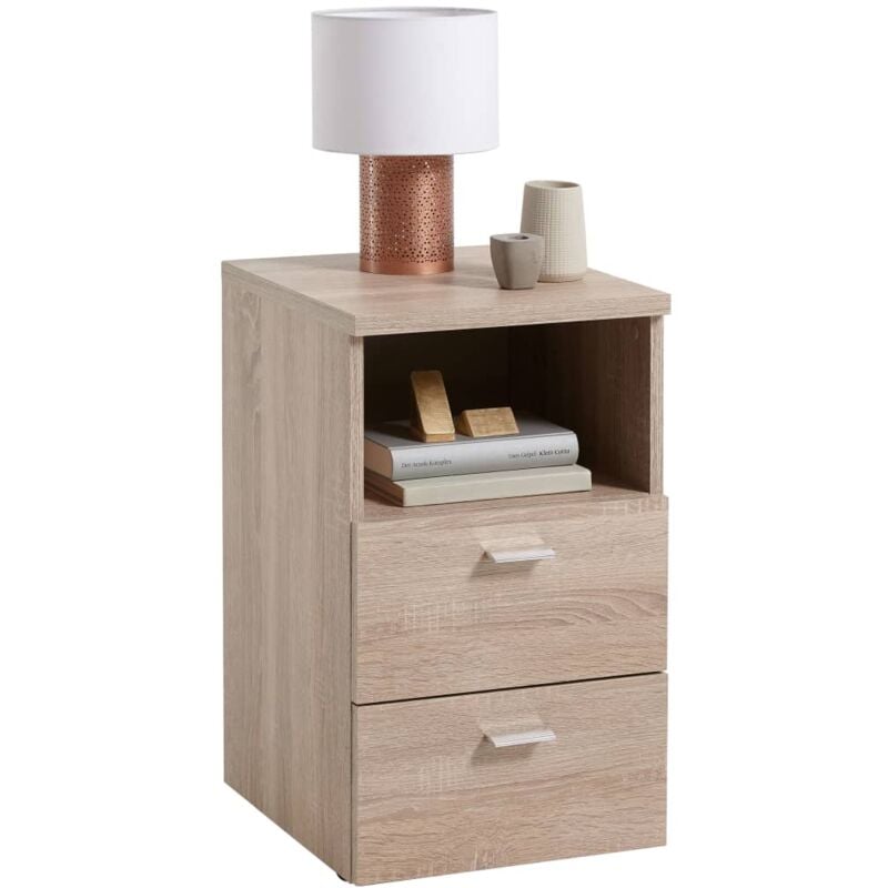 

FMD Mesita de Noche con 2 Cajones y Estante Abierto Color Roble - Beige