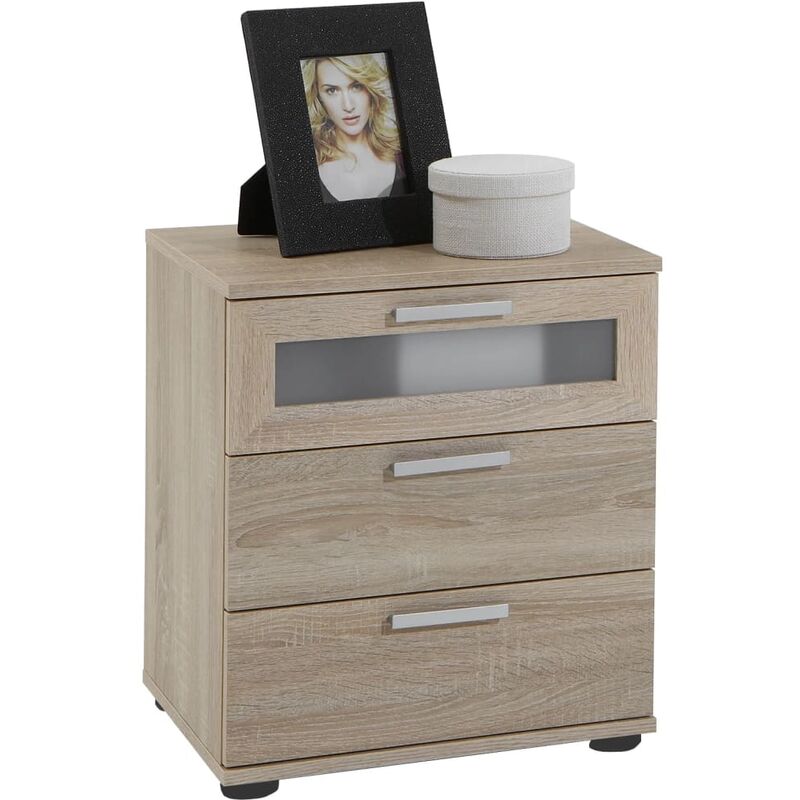 

FMD Mesita de Noche con 3 Cajones Color Roble - Beige