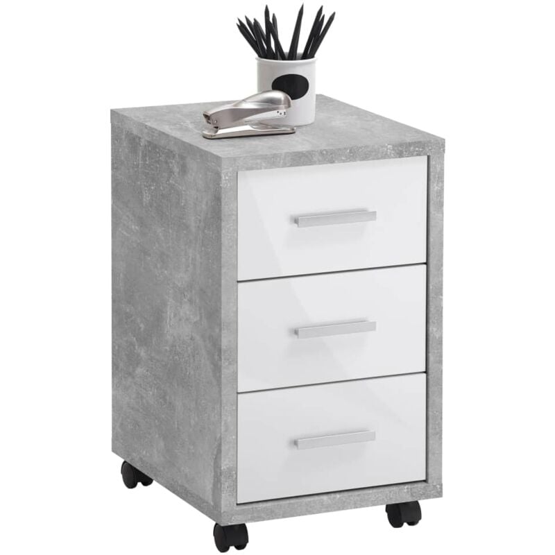 Mobile Drawer Cabinet Concrete High Gloss White FMD