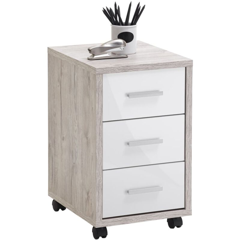 Mobile Drawer Cabinet Sand Oak High Gloss White FMD