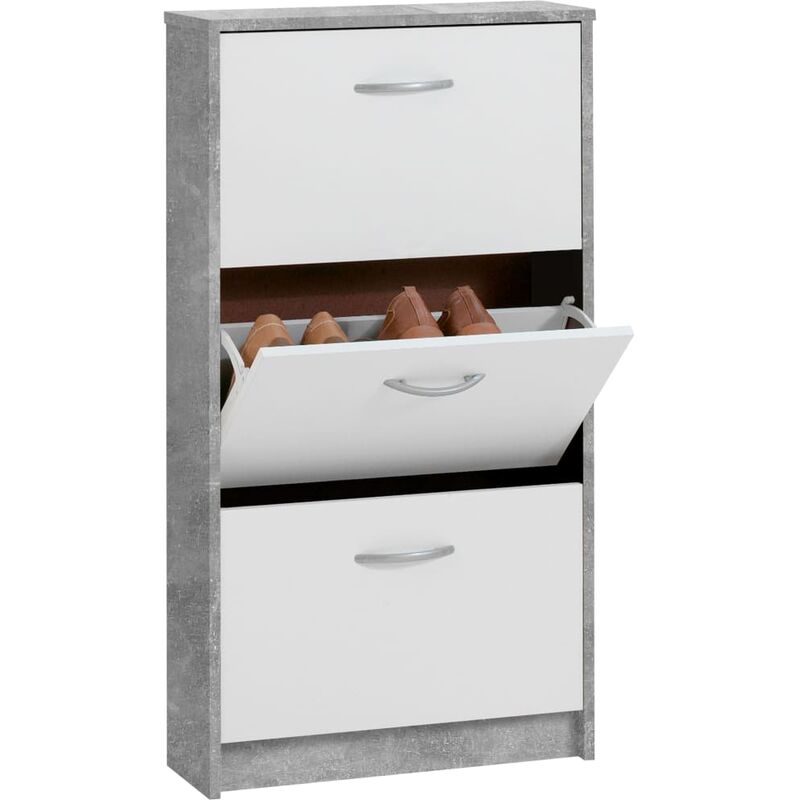 

Mueble zapatero con 3 compartimentos basculantes blanco y hormigón - Blanco - FMD