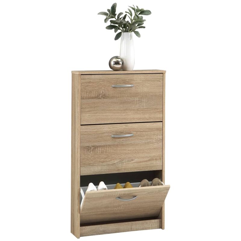 

FMD Mueble zapatero con 3 compartimentos basculantes color roble