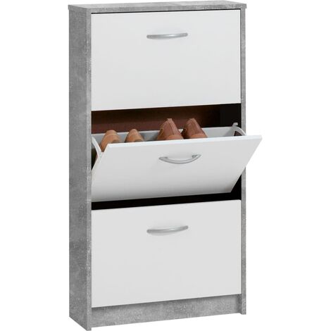 main image of "FMD Shoe Cabinet with 3 Tilting Compartments White and Concrete - White"