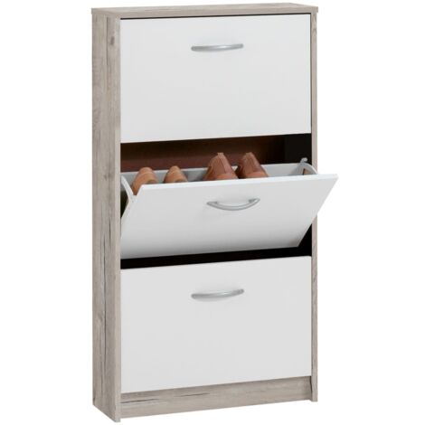 main image of "FMD Shoe Cabinet with 3 Tilting Compartments White and Oak - Beige"