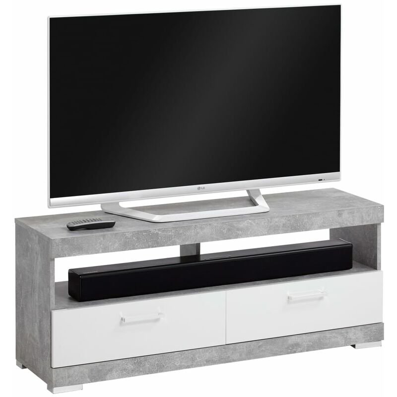 

FMD Soporte para TV/equipo de música gris hormigón y blanco brillante