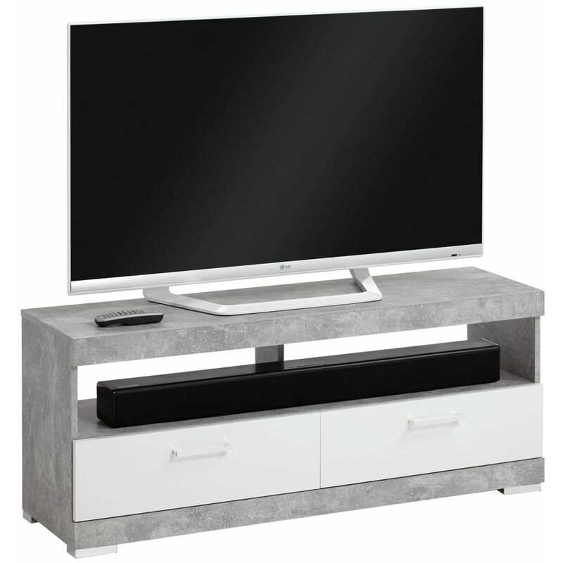 

Soporte para TV/Equipo Música Gris Hormigón y Blanco Brillante - Gris - FMD