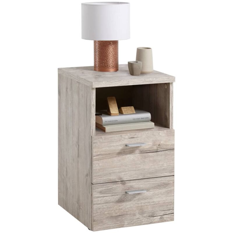 Table de chevet avec 2 tiroirs et étagère ouverte Chêne sable FMD