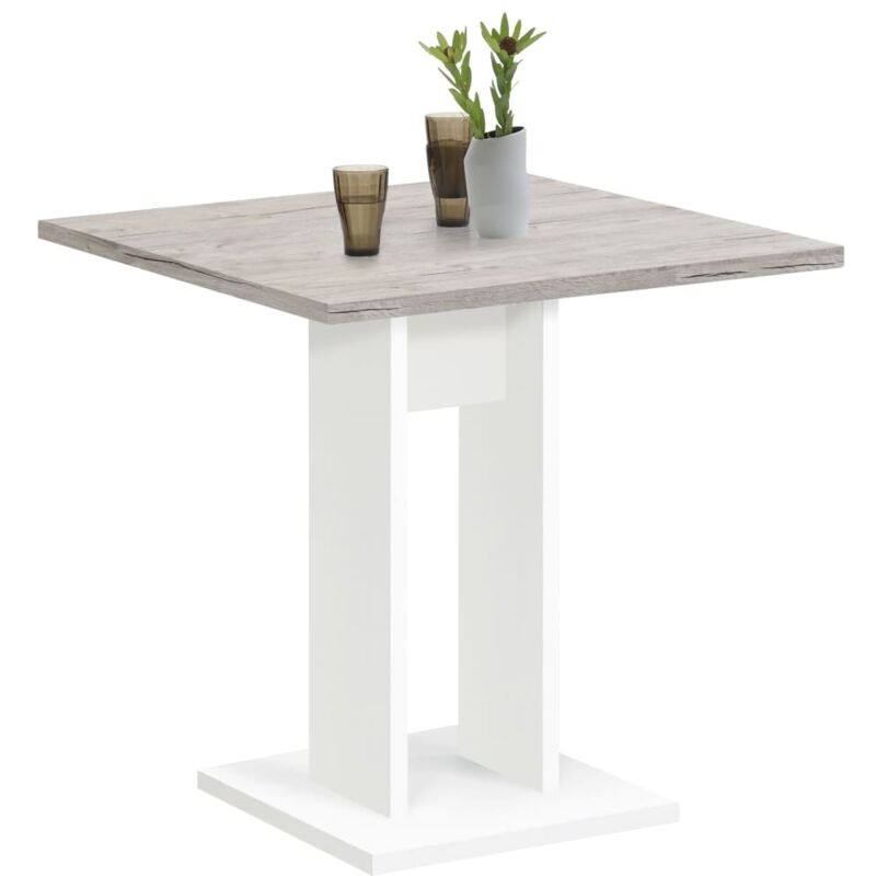FMD - Table bistrot carrée 70x77,5 cm blanche et chêne grisé