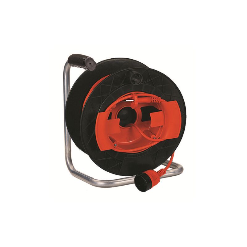 Enrouleur de cable pour tondeuse a' gazon taille-haies support en me'tal 2x1,5 mm fil 25 mt avec prise schuko