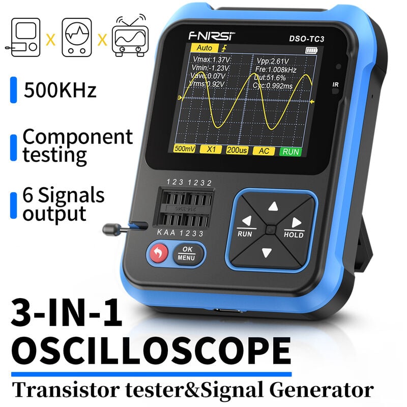 Kingso - fnirsi DSO-TC3 Oscilloscope Numérique Testeur De Transistor Fonction Générateur De Signal 3 en 1 Multifonction Testeur De Composants
