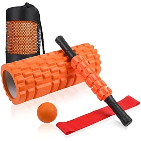 Foam Roller - 5 En 1 Set Massage Musculaire Profonde - Rouleau En PVC/EVA Creux - Bâton De Yoga - Balle De Massage - Bande D Étirement - Sac De Transport - 1 Pièce