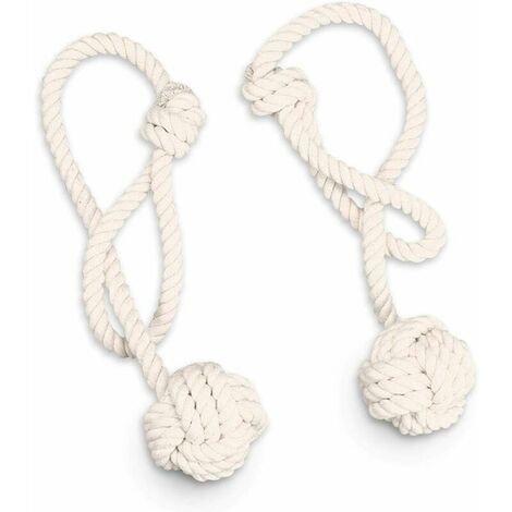 Foam Rope Curtain Tiebacks, 2 Pairs Rope Curtain Tiebacks, Curtain Tiebacks with Ball, Natural Cotton, Hand Knitted, Easy to Tie Loop, for Curtain Decoration (White