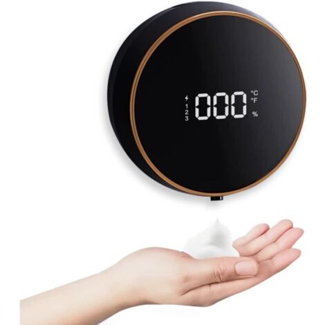 Foam soap dispenser, automatic wall-mounted soap dispenser, touchless refillable, three-level setting, temperature detection, power display, 300 ml