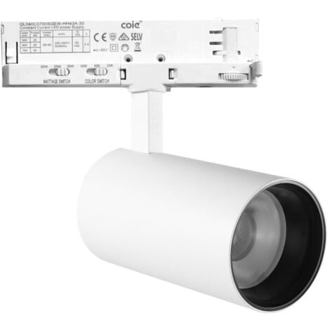 GREENICE Foco de Carril LED Trifásico PotenciaTemperatura de Color Regulables 202530W 600040003000K Blanco [ATL080030-T]
